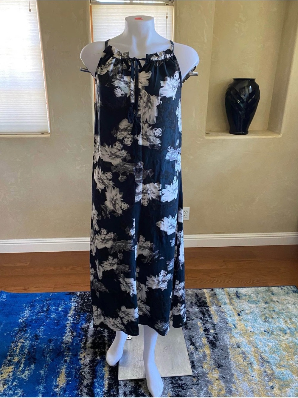 Maison Jules black white floral maxi long summer dress sz XS
